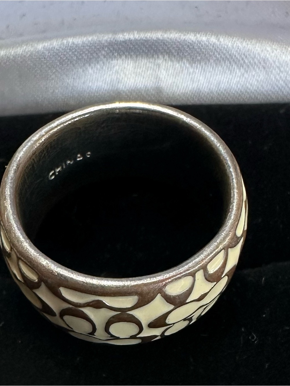 Coach Cream and Bronze Enamel Wide Ring